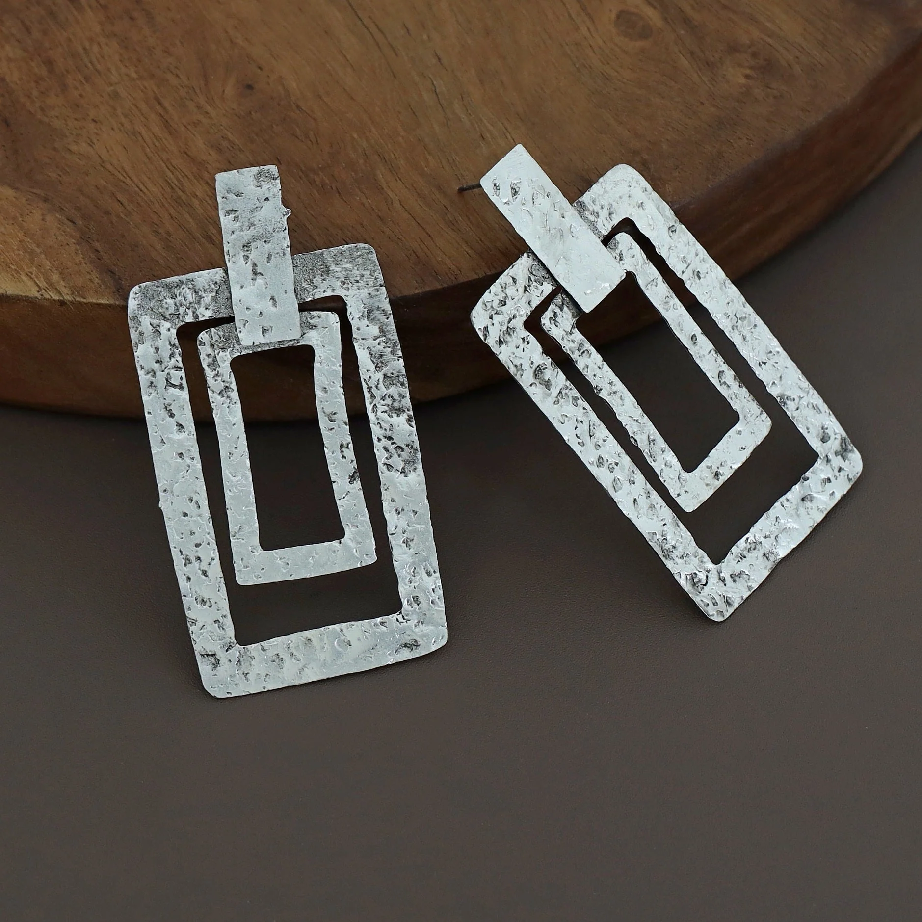 Textured Dual Rectangle Earring - Image 3